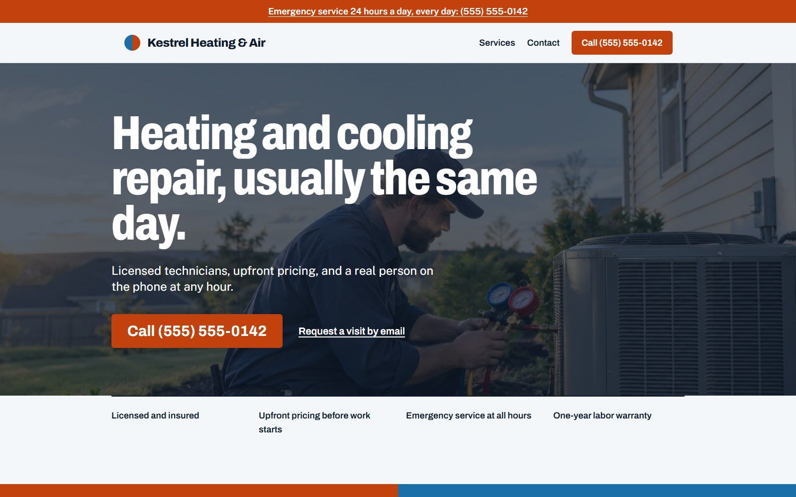 Screenshot of the Kestrel Heating & Air homepage